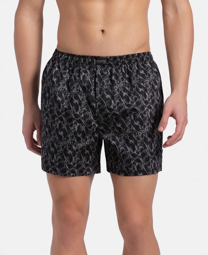 Super Combed Mercerized Cotton Woven Printed Inner Boxers with Ultrasoft and Durable Inner Waistband - Navy & Pewter (Pack of 2)