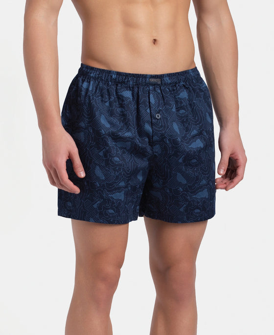 Super Combed Mercerized Cotton Woven Printed Inner Boxers with Ultrasoft and Durable Inner Waistband - Navy & Pewter (Pack of 2)