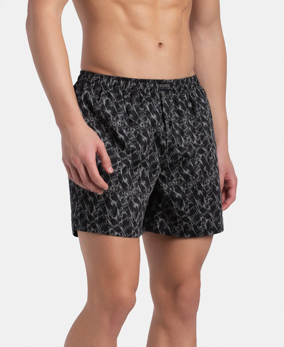 Super Combed Mercerized Cotton Woven Printed Inner Boxers with Ultrasoft and Durable Inner Waistband - Navy & Pewter (Pack of 2)