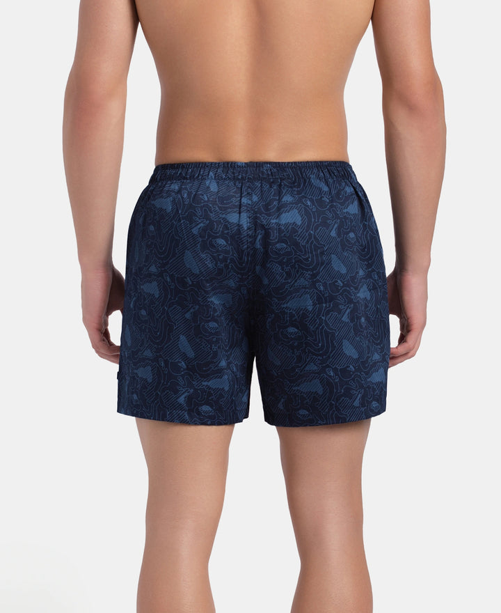 Super Combed Mercerized Cotton Woven Printed Inner Boxers with Ultrasoft and Durable Inner Waistband - Navy & Pewter (Pack of 2)