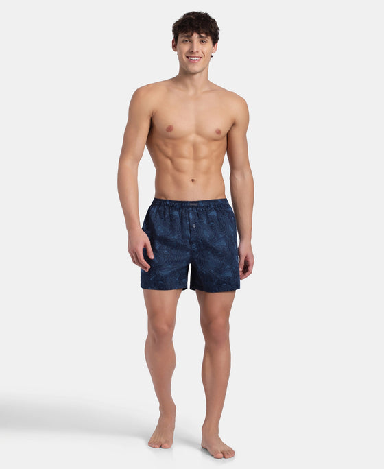 Super Combed Mercerized Cotton Woven Printed Inner Boxers with Ultrasoft and Durable Inner Waistband - Navy & Pewter (Pack of 2)
