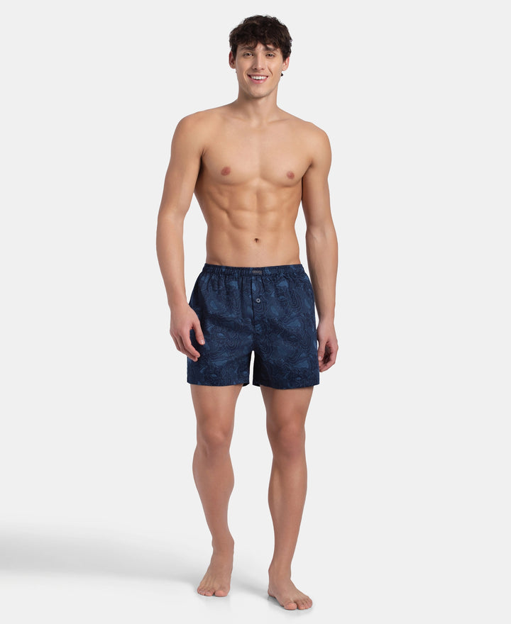 Super Combed Mercerized Cotton Woven Printed Inner Boxers with Ultrasoft and Durable Inner Waistband - Navy & Pewter (Pack of 2)