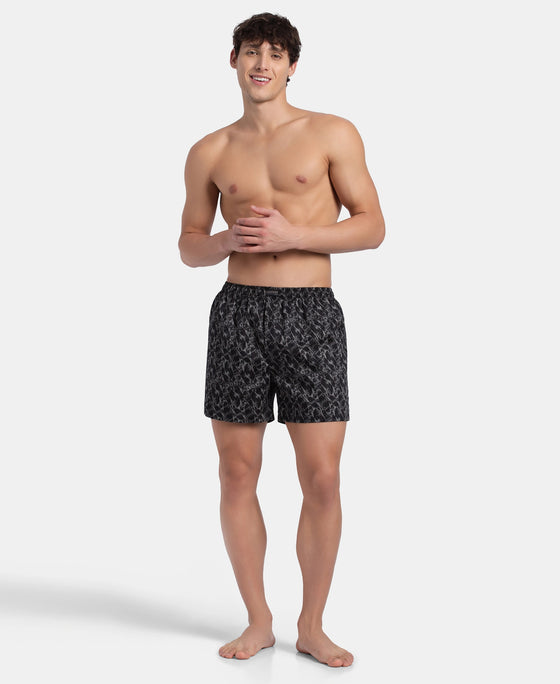 Super Combed Mercerized Cotton Woven Printed Inner Boxers with Ultrasoft and Durable Inner Waistband - Navy & Pewter (Pack of 2)