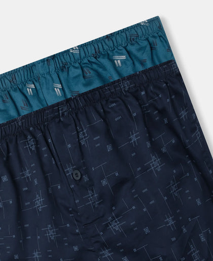 Super Combed Mercerized Cotton Woven Printed Inner Boxers with Ultrasoft and Durable Inner Waistband - Navy & Seaport Teal (Pack of 2)