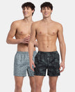 Super Combed Mercerized Cotton Woven Printed Inner Boxers with Ultrasoft and Durable Inner Waistband - Slate & Balsam Green (Pack of 2)