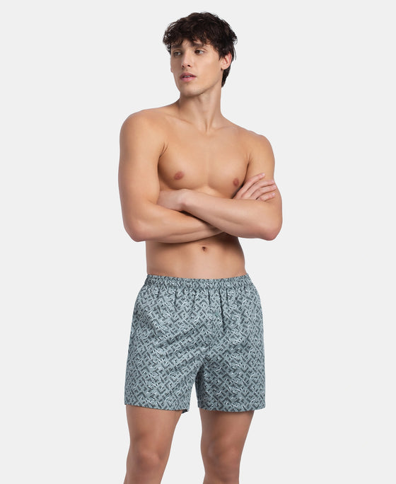 Super Combed Mercerized Cotton Woven Printed Inner Boxers with Ultrasoft and Durable Inner Waistband - Slate & Balsam Green (Pack of 2)