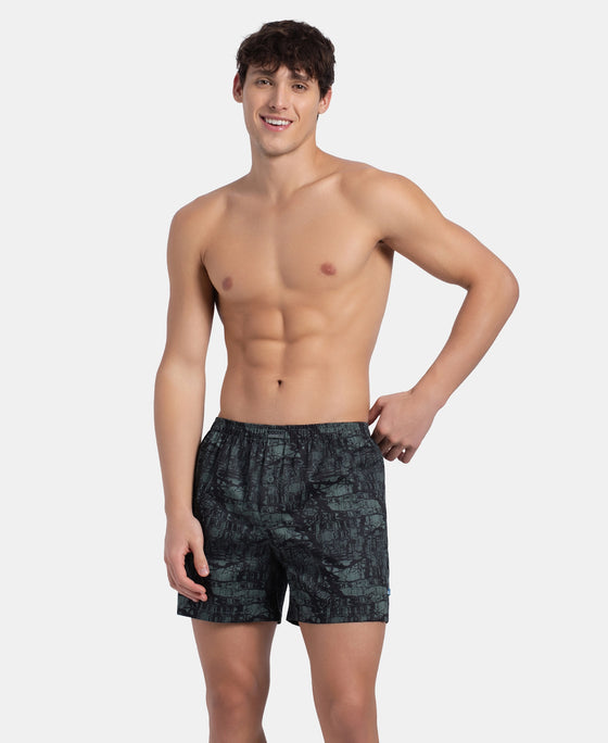 Super Combed Mercerized Cotton Woven Printed Inner Boxers with Ultrasoft and Durable Inner Waistband - Slate & Balsam Green (Pack of 2)
