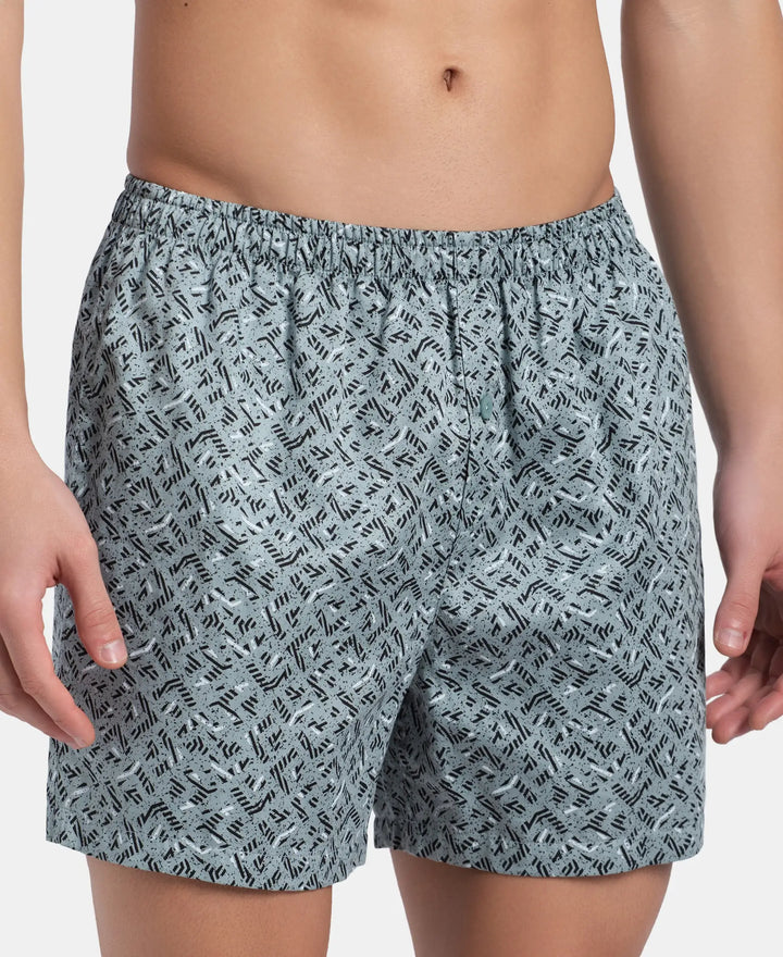 Super Combed Mercerized Cotton Woven Printed Inner Boxers with Ultrasoft and Durable Inner Waistband - Slate & Balsam Green (Pack of 2)