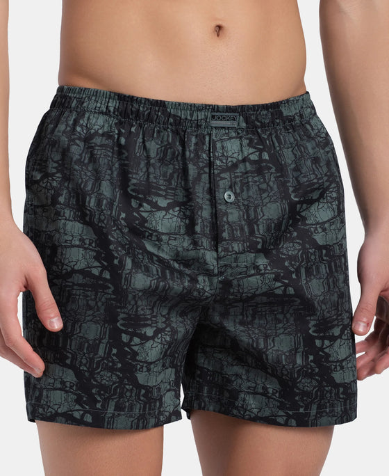 Super Combed Mercerized Cotton Woven Printed Inner Boxers with Ultrasoft and Durable Inner Waistband - Slate & Balsam Green (Pack of 2)
