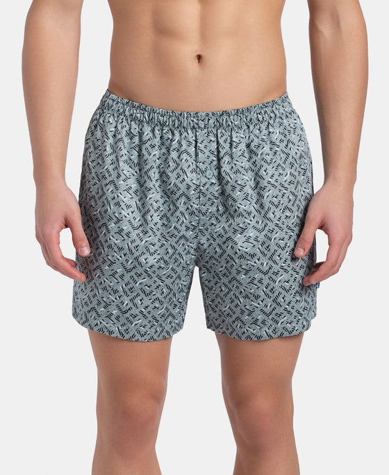 Super Combed Mercerized Cotton Woven Printed Inner Boxers with Ultrasoft and Durable Inner Waistband - Slate & Balsam Green (Pack of 2)
