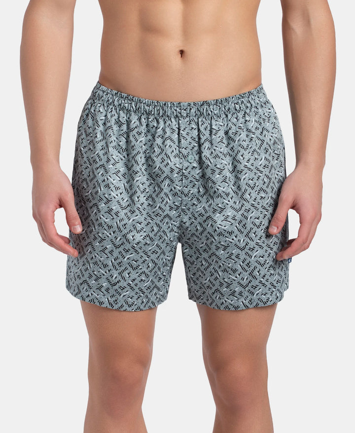 Super Combed Mercerized Cotton Woven Printed Inner Boxers with Ultrasoft and Durable Inner Waistband - Slate & Balsam Green (Pack of 2)