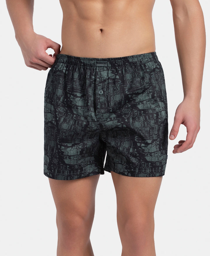 Super Combed Mercerized Cotton Woven Printed Inner Boxers with Ultrasoft and Durable Inner Waistband - Slate & Balsam Green (Pack of 2)