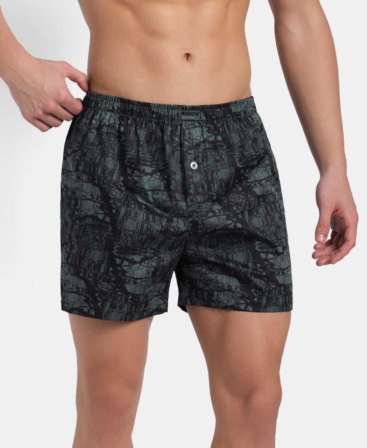 Super Combed Mercerized Cotton Woven Printed Inner Boxers with Ultrasoft and Durable Inner Waistband - Slate & Balsam Green (Pack of 2)