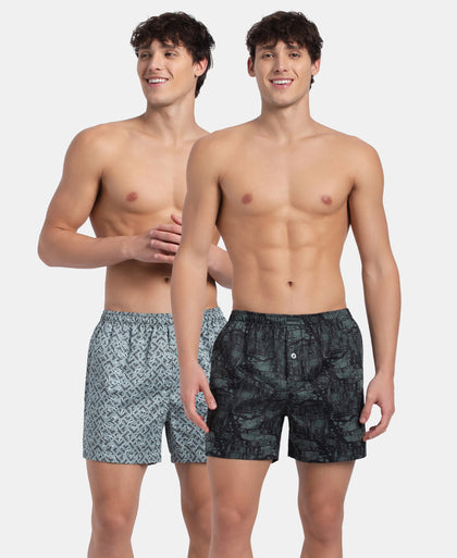 Super Combed Mercerized Cotton Woven Printed Inner Boxers with Ultrasoft and Durable Inner Waistband - Slate & Balsam Green (Pack of 2)