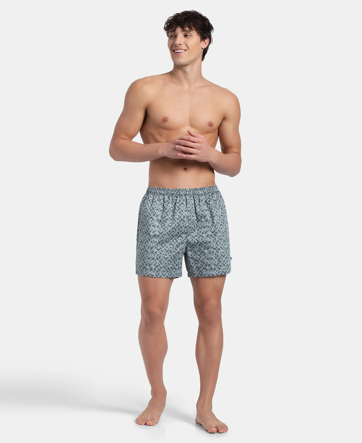 Super Combed Mercerized Cotton Woven Printed Inner Boxers with Ultrasoft and Durable Inner Waistband - Slate & Balsam Green (Pack of 2)
