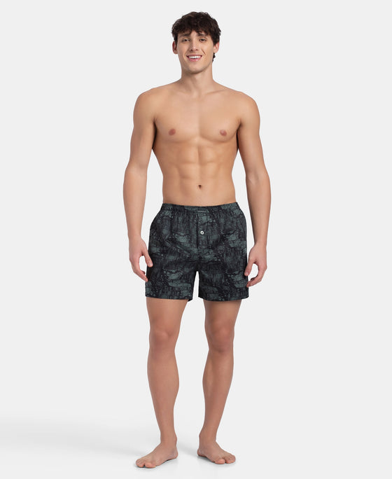 Super Combed Mercerized Cotton Woven Printed Inner Boxers with Ultrasoft and Durable Inner Waistband - Slate & Balsam Green (Pack of 2)