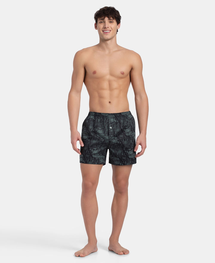 Super Combed Mercerized Cotton Woven Printed Inner Boxers with Ultrasoft and Durable Inner Waistband - Slate & Balsam Green (Pack of 2)