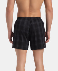 Super Combed Mercerized Cotton Woven Checkered Inner Boxers with Ultrasoft and Durable Inner Waistband - Black & Mauve Wine New (Pack of 2)