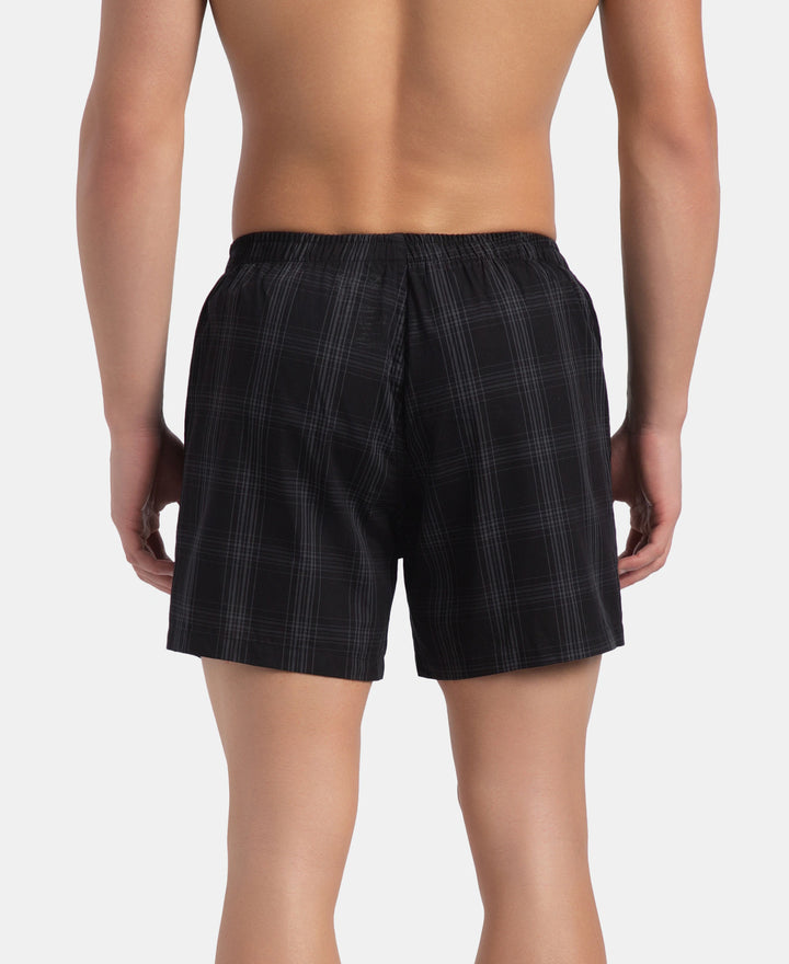 Super Combed Mercerized Cotton Woven Checkered Inner Boxers with Ultrasoft and Durable Inner Waistband - Black & Mauve Wine New (Pack of 2)