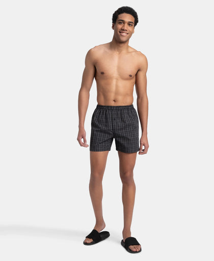 Super Combed Mercerized Cotton Woven Checkered Inner Boxers with Ultrasoft and Durable Inner Waistband - Mauve Wine & Black (Pack of 2)