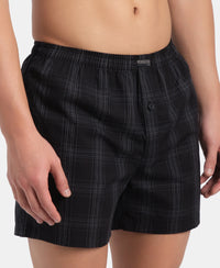 Super Combed Mercerized Cotton Woven Checkered Inner Boxers with Ultrasoft and Durable Inner Waistband - Black & Mauve Wine New (Pack of 2)