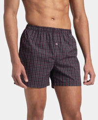 Super Combed Mercerized Cotton Woven Checkered Inner Boxers with Ultrasoft and Durable Inner Waistband - Black & Mauve Wine New (Pack of 2)