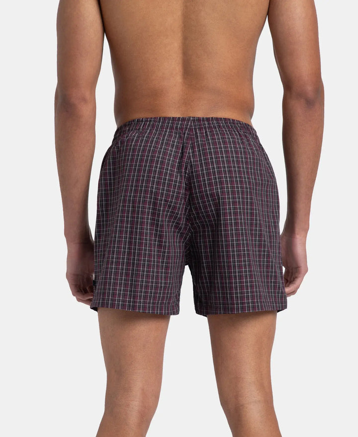 Super Combed Mercerized Cotton Woven Checkered Inner Boxers with Ultrasoft and Durable Inner Waistband - Black & Mauve Wine New (Pack of 2)