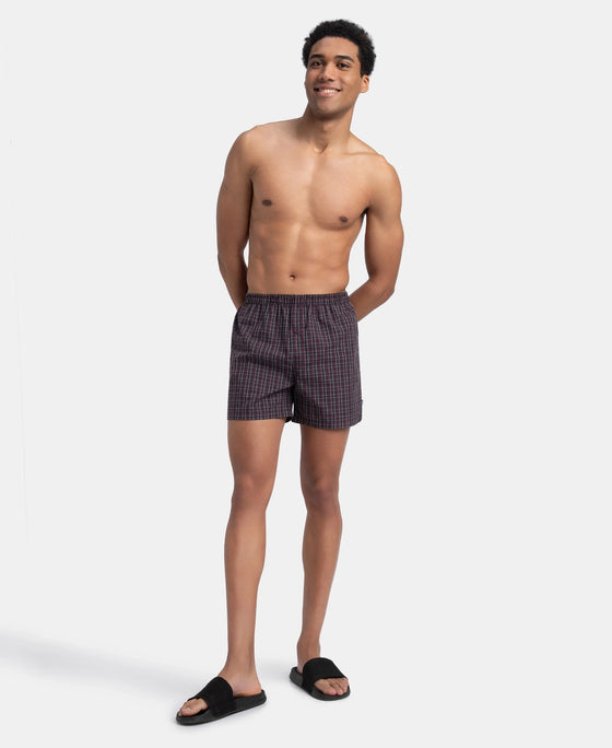 Super Combed Mercerized Cotton Woven Checkered Inner Boxers with Ultrasoft and Durable Inner Waistband - Black & Mauve Wine New (Pack of 2)