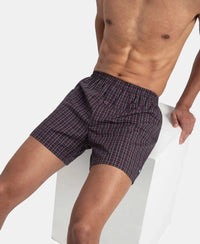 Super Combed Mercerized Cotton Woven Checkered Inner Boxers with Ultrasoft and Durable Inner Waistband - Black & Mauve Wine New (Pack of 2)