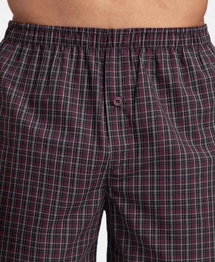 Super Combed Mercerized Cotton Woven Checkered Inner Boxers with Ultrasoft and Durable Inner Waistband - Black & Mauve Wine New (Pack of 2)