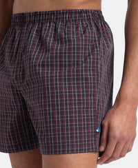 Super Combed Mercerized Cotton Woven Checkered Inner Boxers with Ultrasoft and Durable Inner Waistband - Black & Mauve Wine New (Pack of 2)