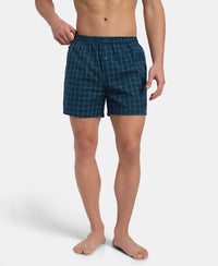 Super Combed Mercerized Cotton Woven Checkered Inner Boxers with Ultrasoft and Durable Inner Waistband - Black & Seaport Teal New (Pack of 2)