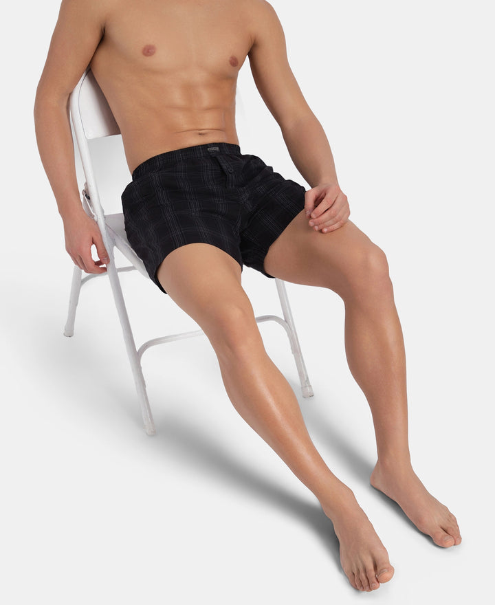 Super Combed Mercerized Cotton Woven Checkered Inner Boxers with Ultrasoft and Durable Inner Waistband - Black & Seaport Teal New (Pack of 2)