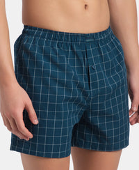Super Combed Mercerized Cotton Woven Checkered Inner Boxers with Ultrasoft and Durable Inner Waistband - Black & Seaport Teal New (Pack of 2)