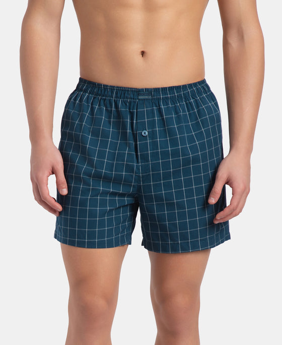 Super Combed Mercerized Cotton Woven Checkered Inner Boxers with Ultrasoft and Durable Inner Waistband - Black & Seaport Teal New (Pack of 2)