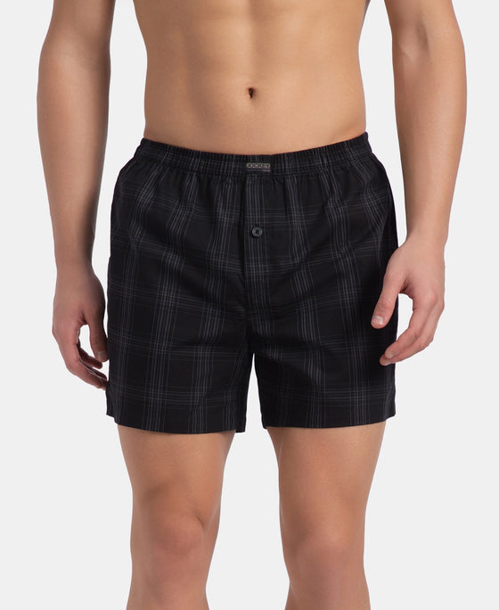 Super Combed Mercerized Cotton Woven Checkered Inner Boxers with Ultrasoft and Durable Inner Waistband - Black & Seaport Teal New (Pack of 2)