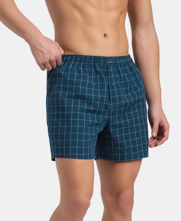 Super Combed Mercerized Cotton Woven Checkered Inner Boxers with Ultrasoft and Durable Inner Waistband - Black & Seaport Teal New (Pack of 2)