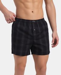 Super Combed Mercerized Cotton Woven Checkered Inner Boxers with Ultrasoft and Durable Inner Waistband - Black & Seaport Teal New (Pack of 2)
