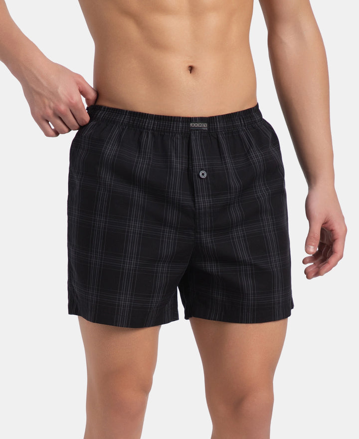 Super Combed Mercerized Cotton Woven Checkered Inner Boxers with Ultrasoft and Durable Inner Waistband - Black & Seaport Teal New (Pack of 2)