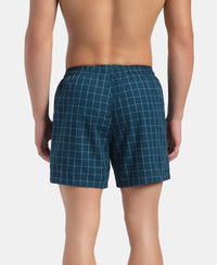 Super Combed Mercerized Cotton Woven Checkered Inner Boxers with Ultrasoft and Durable Inner Waistband - Black & Seaport Teal New (Pack of 2)