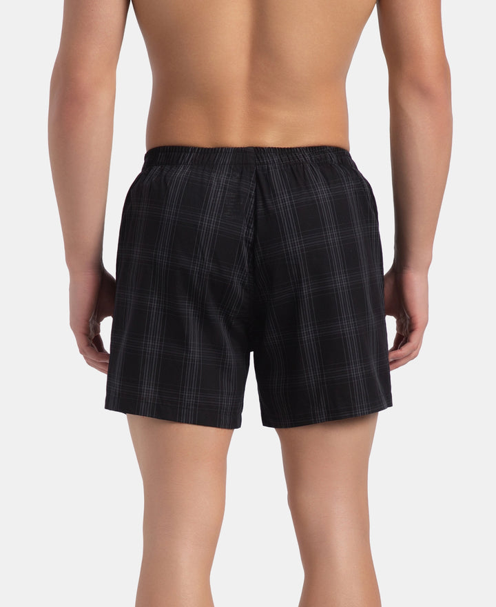 Super Combed Mercerized Cotton Woven Checkered Inner Boxers with Ultrasoft and Durable Inner Waistband - Black & Seaport Teal New (Pack of 2)