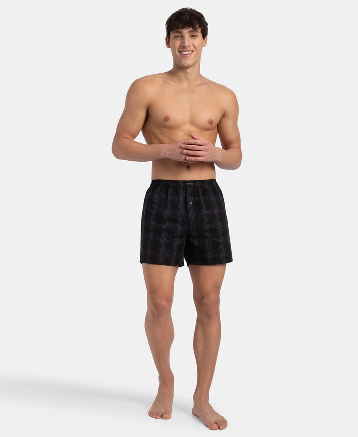 Super Combed Mercerized Cotton Woven Checkered Inner Boxers with Ultrasoft and Durable Inner Waistband - Black & Seaport Teal New (Pack of 2)