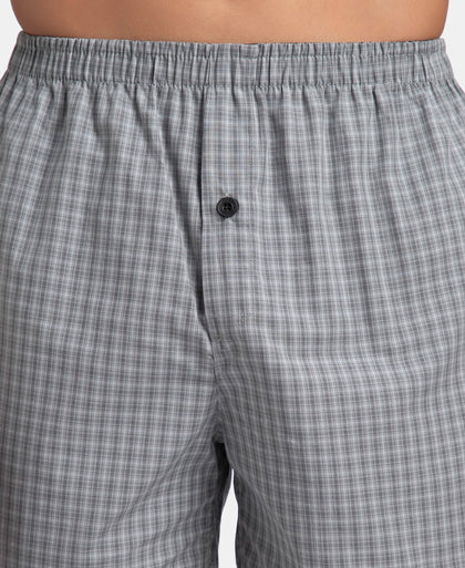 Super Combed Mercerized Cotton Woven Checkered Inner Boxers with Ultrasoft and Durable Inner Waistband - Grey & Green (Pack of 2)