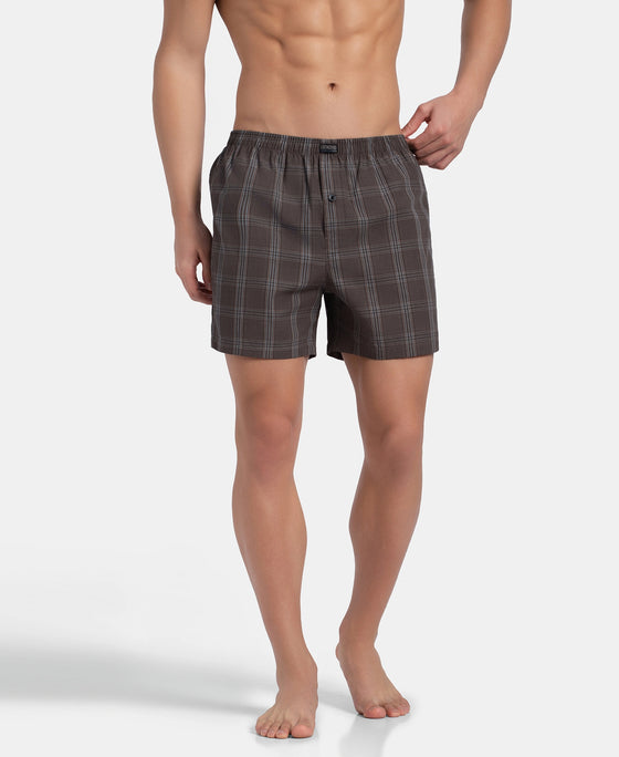 Super Combed Mercerized Cotton Woven Checkered Inner Boxers with Ultrasoft and Durable Inner Waistband - Dark Khaki & Sepia (Pack of 2)