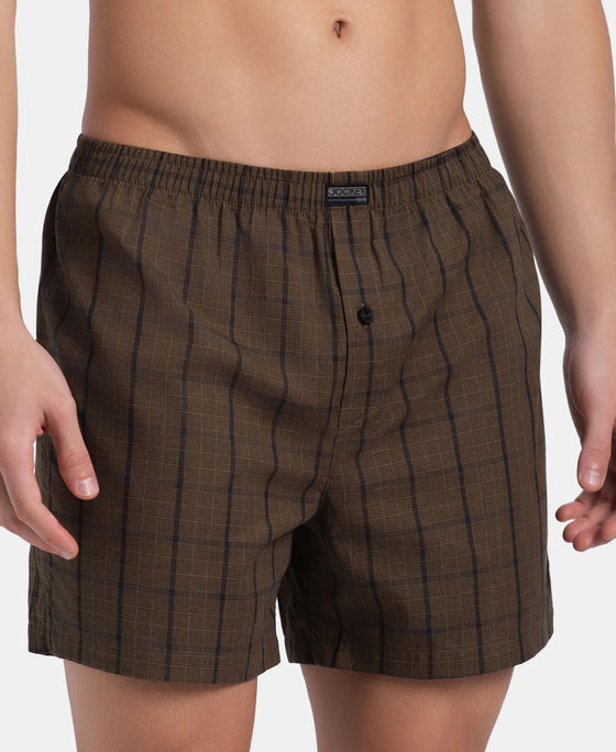 Super Combed Mercerized Cotton Woven Checkered Inner Boxers with Ultrasoft and Durable Inner Waistband - Dark Khaki & Sepia (Pack of 2)