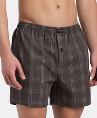 Super Combed Mercerized Cotton Woven Checkered Inner Boxers with Ultrasoft and Durable Inner Waistband - Dark Khaki & Sepia (Pack of 2)