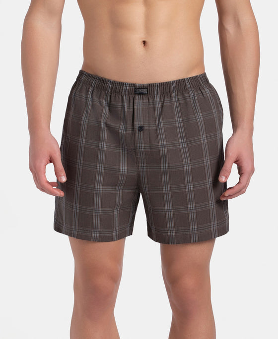 Super Combed Mercerized Cotton Woven Checkered Inner Boxers with Ultrasoft and Durable Inner Waistband - Dark Khaki & Sepia (Pack of 2)