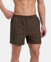 Super Combed Mercerized Cotton Woven Checkered Inner Boxers with Ultrasoft and Durable Inner Waistband - Dark Khaki & Sepia (Pack of 2)