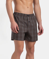 Super Combed Mercerized Cotton Woven Checkered Inner Boxers with Ultrasoft and Durable Inner Waistband - Dark Khaki & Sepia (Pack of 2)