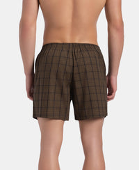 Super Combed Mercerized Cotton Woven Checkered Inner Boxers with Ultrasoft and Durable Inner Waistband - Dark Khaki & Sepia (Pack of 2)